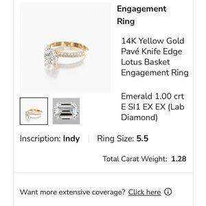 14K Yellow Gold Pavé Engagement Ring with 1.00 ct Emerald Cut Lab Diamond -